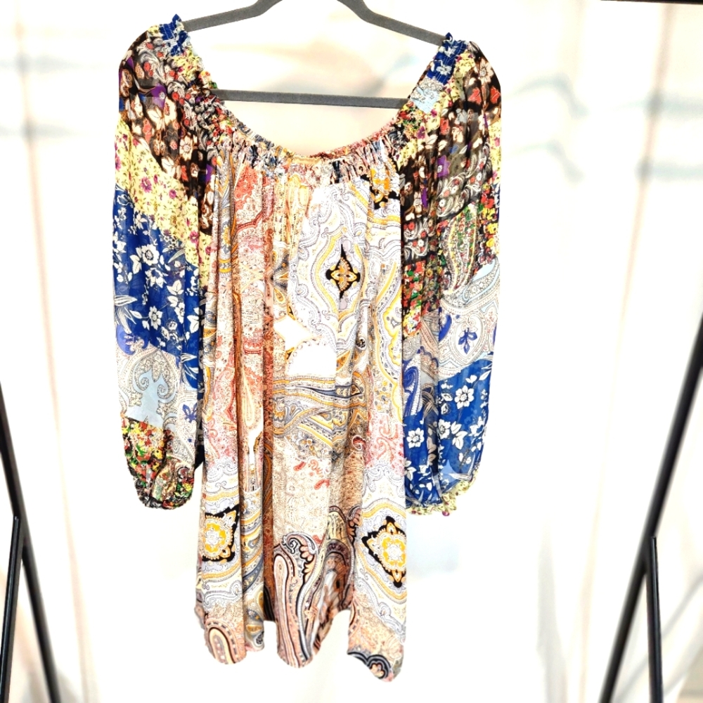 NWT  Lu Couture Multi Color Paisley Off The Shoulder Dress SIze MED